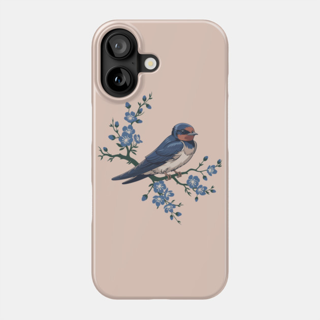 Vintage Barn Swallow with Blue Botanical Blossoms Phone Case by BirdsnStuff