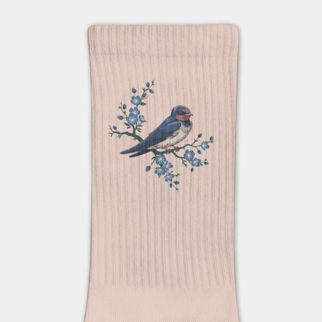 Vintage Barn Swallow with Blue Botanical Blossoms by BirdsnStuff