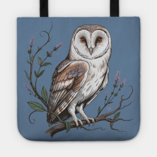 Vintage Barn Owl Perched with Botanical Lavender Tote