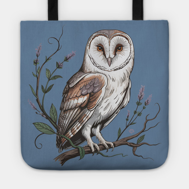Vintage Barn Owl Perched with Botanical Lavender Tote by BirdsnStuff