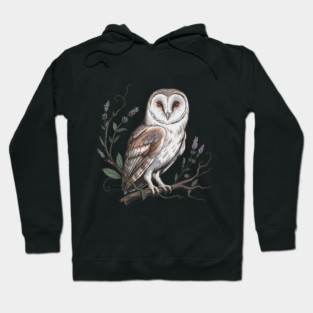 Vintage Barn Owl Perched with Botanical Lavender Hoodie