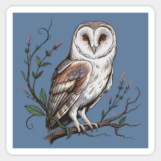 Vintage Barn Owl Perched with Botanical Lavender Magnet by BirdsnStuff