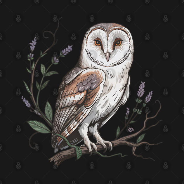 Vintage Barn Owl Perched with Botanical Lavender by BirdsnStuff