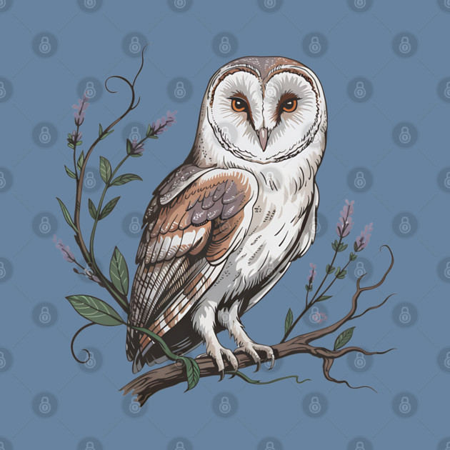 Vintage Barn Owl Perched with Botanical Lavender by BirdsnStuff