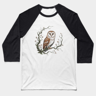 Vintage Barn Owl with Woodland Botanical Frame Baseball T-Shirt