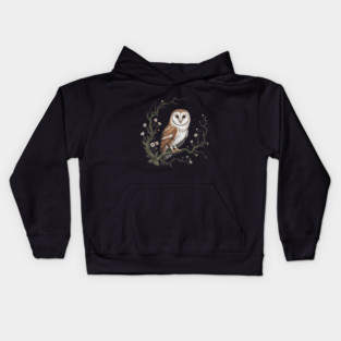 Vintage Barn Owl with Woodland Botanical Frame Kids Hoodie