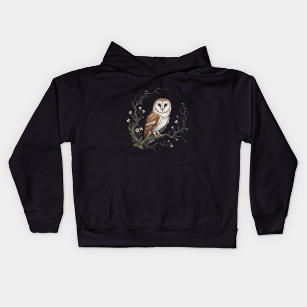 Vintage Barn Owl with Woodland Botanical Frame Kids Hoodie by BirdsnStuff