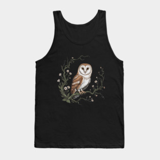Vintage Barn Owl with Woodland Botanical Frame Tank Top