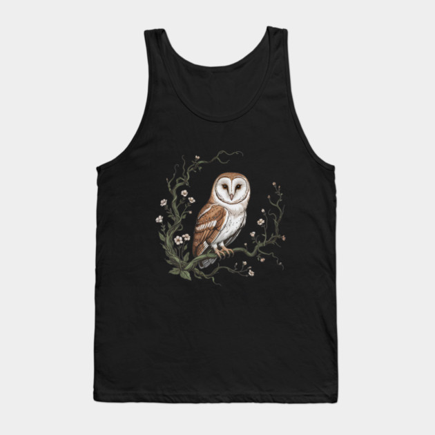 Vintage Barn Owl with Woodland Botanical Frame Tank Top by BirdsnStuff