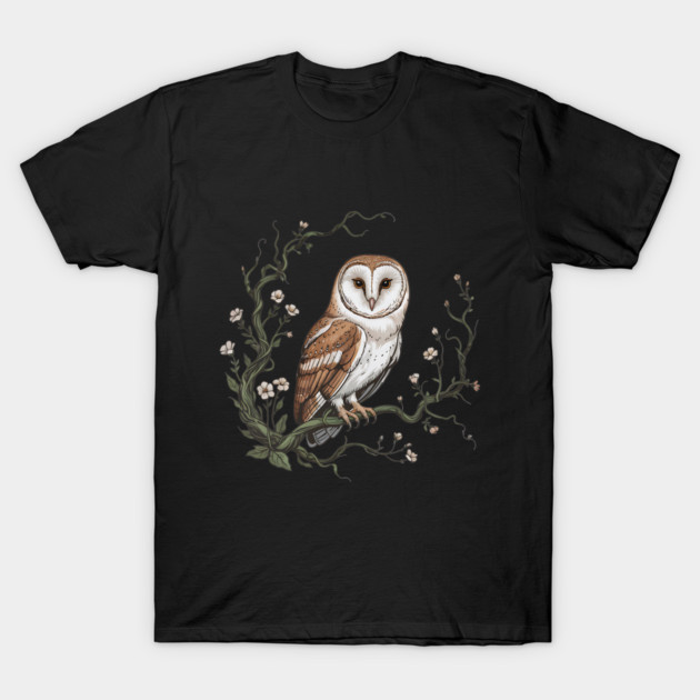 Vintage Barn Owl with Woodland Botanical Frame T-Shirt by BirdsnStuff