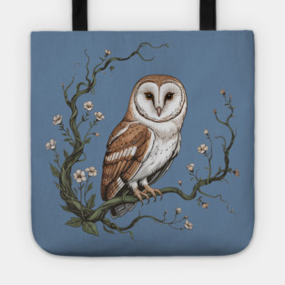 Vintage Barn Owl with Woodland Botanical Frame Tote