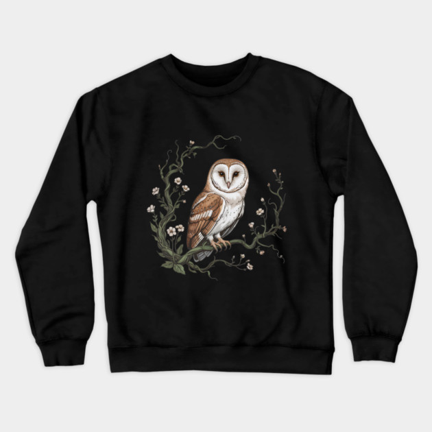 Vintage Barn Owl with Woodland Botanical Frame Crewneck Sweatshirt by BirdsnStuff