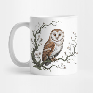 Vintage Barn Owl with Woodland Botanical Frame Mug