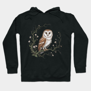 Vintage Barn Owl with Woodland Botanical Frame Hoodie