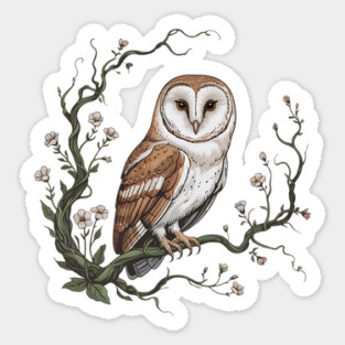 Vintage Barn Owl with Woodland Botanical Frame Sticker