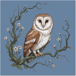 Vintage Barn Owl with Woodland Botanical Frame Posters and Art
