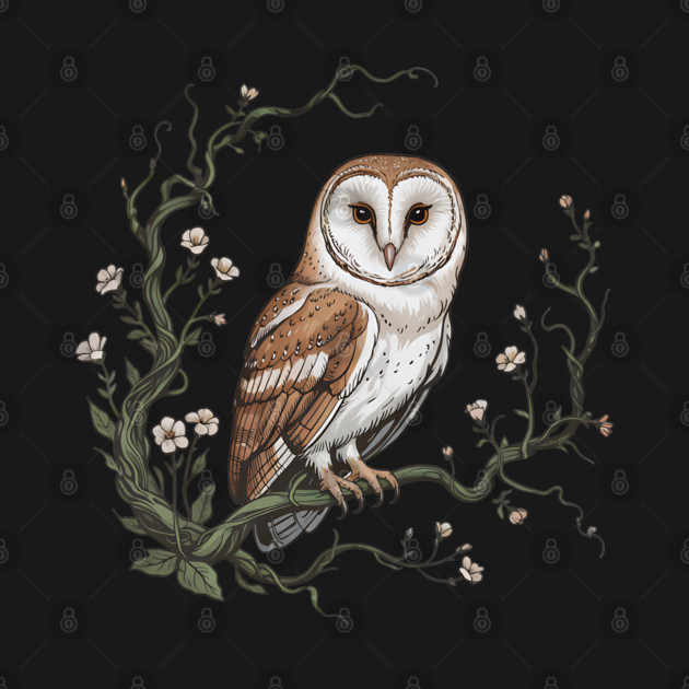 Vintage Barn Owl with Woodland Botanical Frame by BirdsnStuff