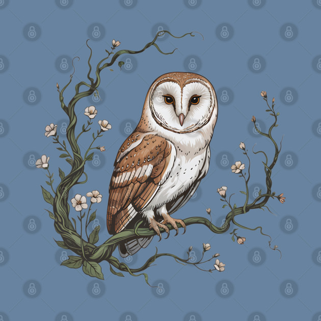 Vintage Barn Owl with Woodland Botanical Frame by BirdsnStuff