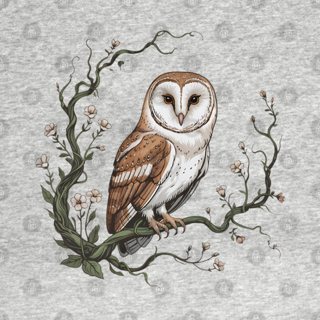 Vintage Barn Owl with Woodland Botanical Frame by BirdsnStuff