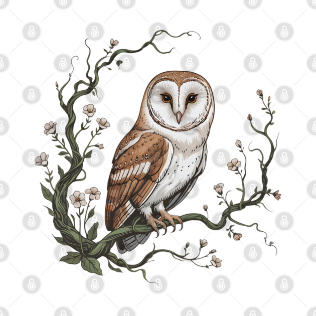Vintage Barn Owl with Woodland Botanical Frame by BirdsnStuff