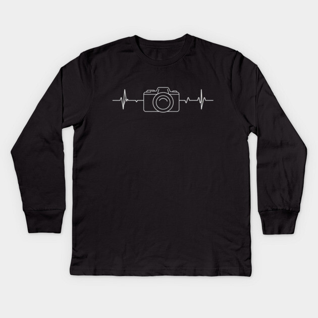 Minimalist Camera Heartbeat Photo. camera heartbeat, photography lover, minimalist photo, creative passion. Kids Long Sleeve T-Shirt by OUTFITPAW