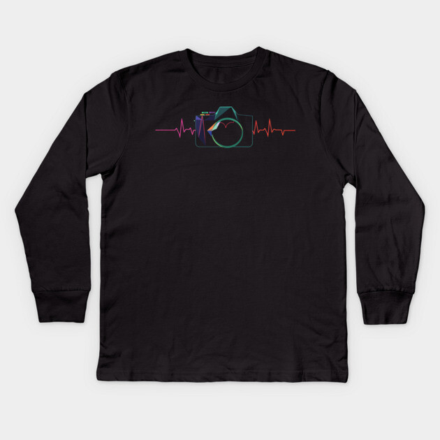Minimalist Camera Heartbeat Photo. camera heartbeat, photography lover, minimalist photo, creative passion. Kids Long Sleeve T-Shirt by OUTFITPAW