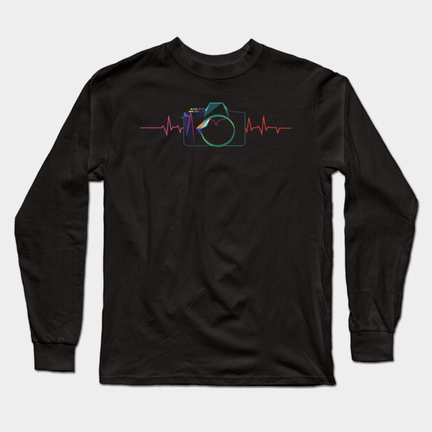 Minimalist Camera Heartbeat Photo. camera heartbeat, photography lover, minimalist photo, creative passion. Long Sleeve T-Shirt by OUTFITPAW