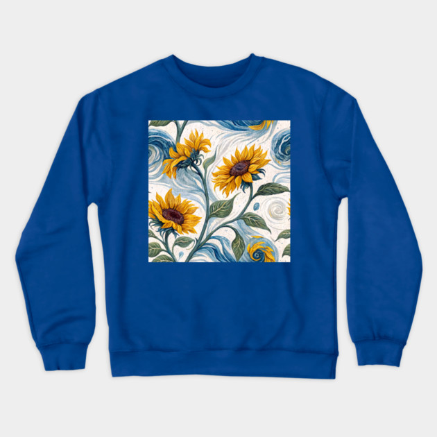 Starry Sunflowers – Van Gogh Inspired Floral Art Crewneck Sweatshirt by DonWillisJrArt