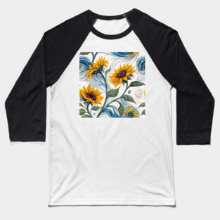 Starry Sunflowers – Van Gogh Inspired Floral Art Baseball T-Shirt