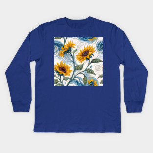 Starry Sunflowers – Van Gogh Inspired Floral Art Kids Long Sleeve T-Shirt