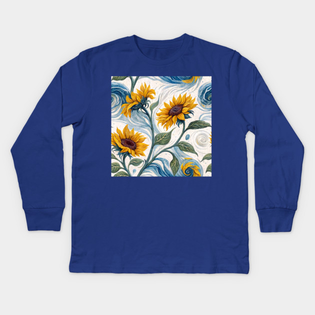 Starry Sunflowers – Van Gogh Inspired Floral Art Kids Long Sleeve T-Shirt by DonWillisJrArt