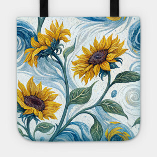 Starry Sunflowers – Van Gogh Inspired Floral Art Tote