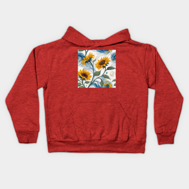 Starry Sunflowers – Van Gogh Inspired Floral Art Kids Hoodie by DonWillisJrArt