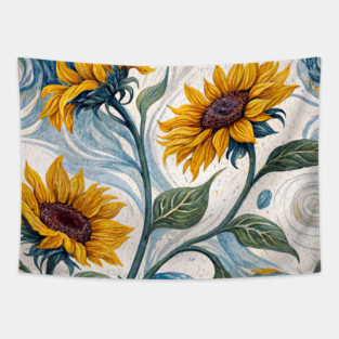 Starry Sunflowers – Van Gogh Inspired Floral Art Tapestry