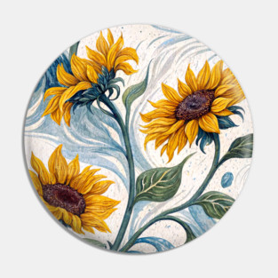 Starry Sunflowers – Van Gogh Inspired Floral Art Pin