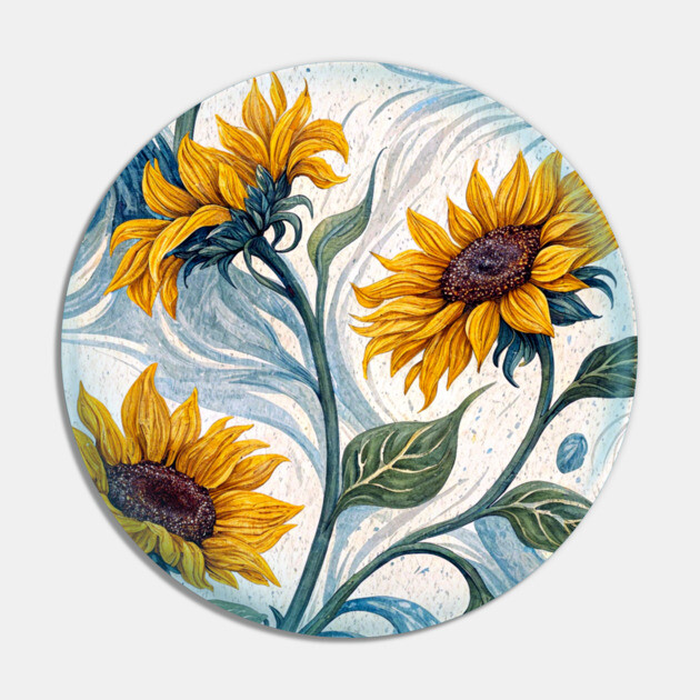 Starry Sunflowers – Van Gogh Inspired Floral Art Pin by DonWillisJrArt