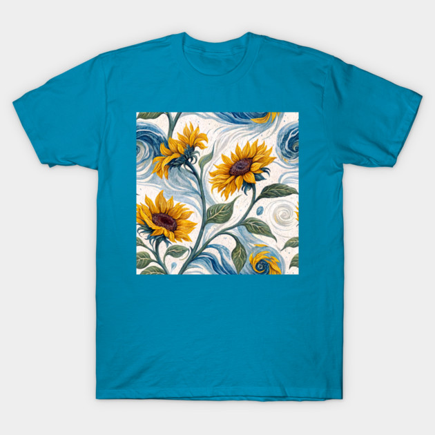 Starry Sunflowers – Van Gogh Inspired Floral Art T-Shirt by DonWillisJrArt
