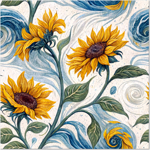 Starry Sunflowers – Van Gogh Inspired Floral Art Wall Art by DonWillisJrArt