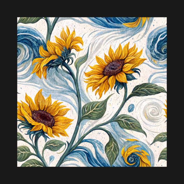 Starry Sunflowers – Van Gogh Inspired Floral Art by DonWillisJrArt
