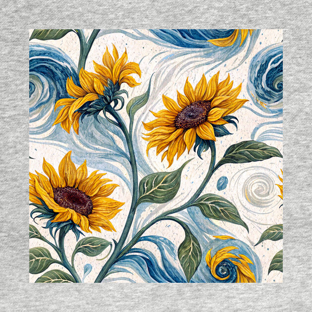 Starry Sunflowers – Van Gogh Inspired Floral Art by DonWillisJrArt