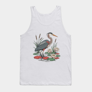 Wetland Heron with Lily Pads and Cattails Tank Top