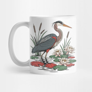 Wetland Heron with Lily Pads and Cattails Mug