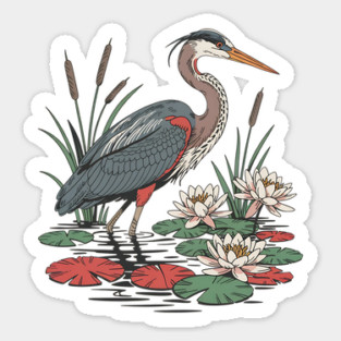 Wetland Heron with Lily Pads and Cattails Magnet