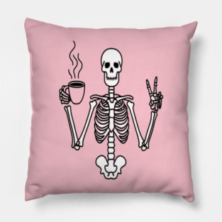 Skeletal Brew Tee - Dangerously Awake & Peaceful. Funny Skeleton Coffee Peace Pillow