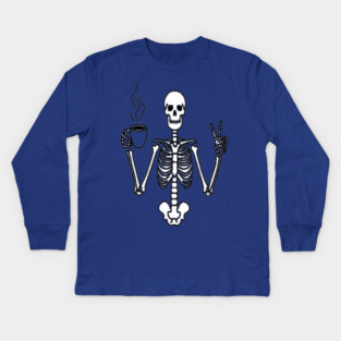 Skeletal Brew Tee - Dangerously Awake & Peaceful. Funny Skeleton Coffee Peace Kids Long Sleeve T-Shirt