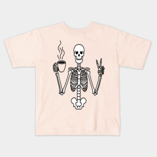 Skeletal Brew Tee - Dangerously Awake & Peaceful. Funny Skeleton Coffee Peace Kids T-Shirt