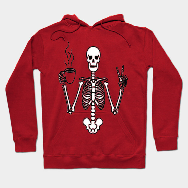 Skeletal Brew Tee - Dangerously Awake & Peaceful. Funny Skeleton Coffee Peace Hoodie by OUTFITPAW