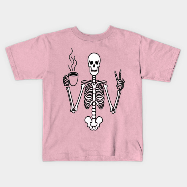 Skeletal Brew Tee - Dangerously Awake & Peaceful. Funny Skeleton Coffee Peace Kids T-Shirt by OUTFITPAW