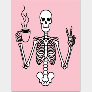 Skeletal Brew Tee - Dangerously Awake & Peaceful. Funny Skeleton Coffee Peace Posters and Art