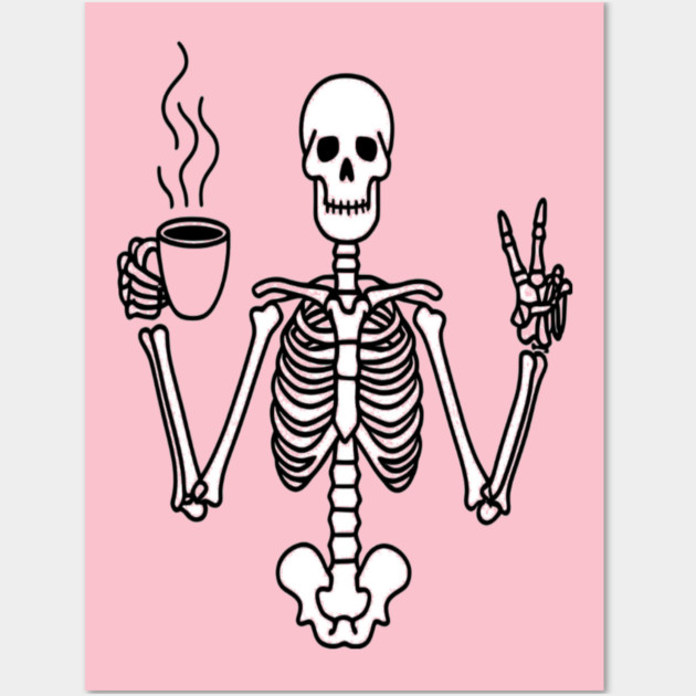 Skeletal Brew Tee - Dangerously Awake & Peaceful. Funny Skeleton Coffee Peace Wall Art by OUTFITPAW